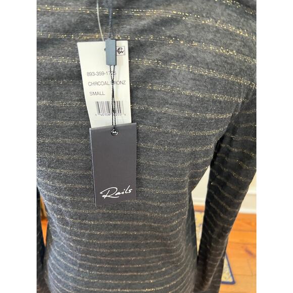 Rails Sami Drop Shoulder V Neck Long Sleeve Tee Charcoal Gray Stripe S - Picture 9 of 11